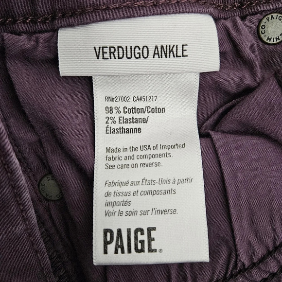 Paige Verdugo Ankle Skinny Jeans Vamp Red Purple Slim Denim 26 - Picture 5 of 7
